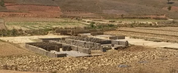 Bricks cut from the soil in rice fields